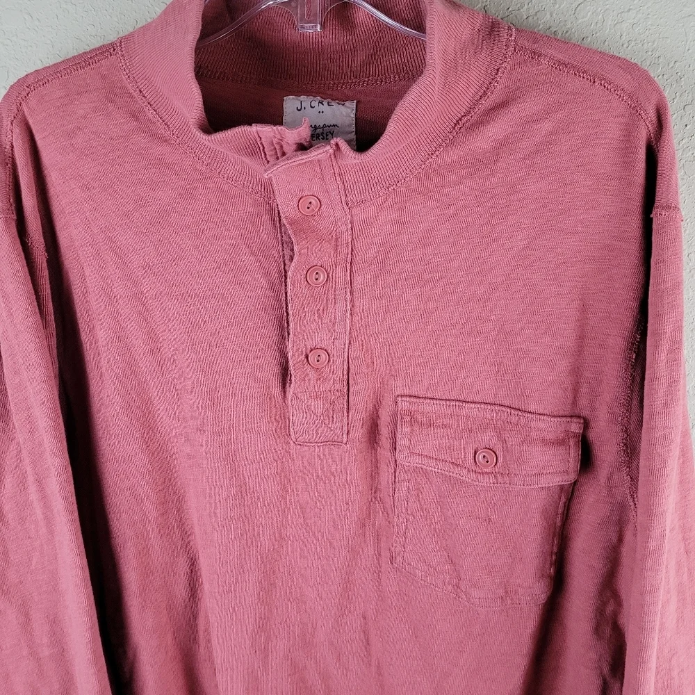 J Crew Men L Pullover‎ 100% Cotton Ringspun Jersey 4-Button Mockneck 45235